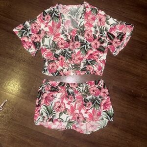 Floral Crop Top & Shorts Matching Set – Tropical Print